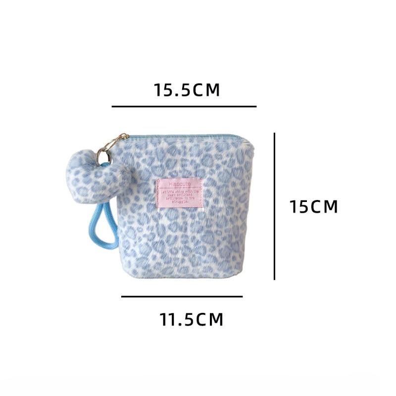 Winter Retro Hand-carrying Plush Leopard Pattern Cosmetic Bag Girl Portable Skin Care Product Storage Bag Student Small Toiletry Bag