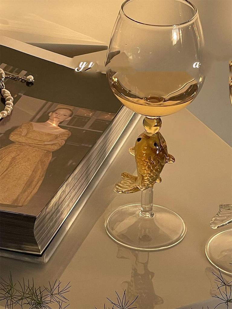 Fish Handle Glass Wine Goblet Glass Cup Champagne Coupes Water Tumbler 300ml