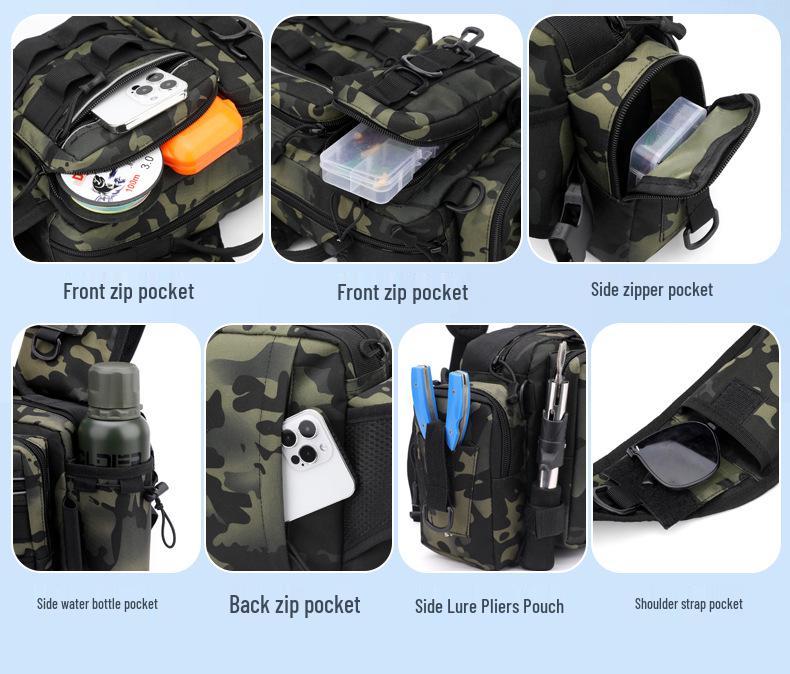 Camouflage Fishing Waist/Shoulder Bag with Rod Holder and Tackle Box