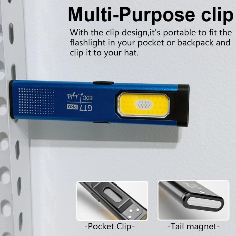 Powerful GT COB Work Light with Hat Clip USB-C Rechargeable EDC Flashlight Magnetic LED Lamp for Work Emergency Camping Walking