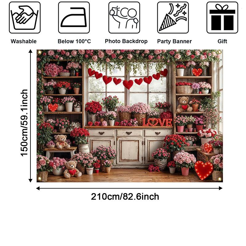 LS Valentine's Day Backdrop Photography White Cabinet Toy Bear Gift Flowers Room Decor Baby Show Birthday Photo Studio