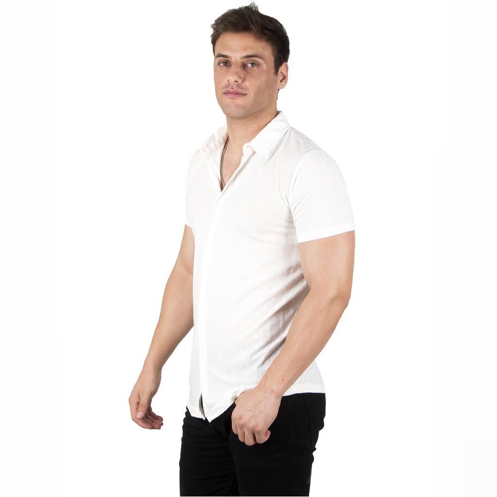 Camicia in cotone pettinato in lycra a maniche corte con motivo DeepSEA 2300297