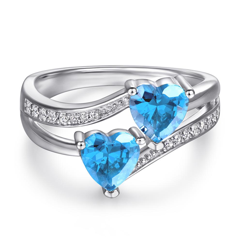 925 Sterling Silver Sapphire & Aquamarine Jewelry Set: Heart Ring, Necklace & Stud Earrings for Women