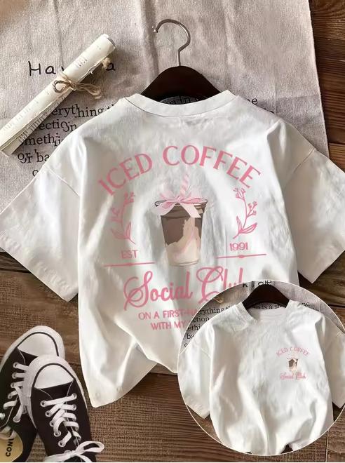 Iced Coffee Social Club Graphic TShirt Pink Bow Coffee Lover Tee Summer Harajuku Streetwear Tops For Unisex