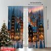 2pcs 2D flat printing Merry Christmas Popular Curtains Beautiful winter snow city 100% Polyester Without Electricity Festive