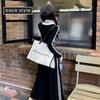 ALVEIN Long Soft Side Korean Plus Long Long Elegant Flattering Women's Dress, Lines, Stripes, Style, Casual, Sizes, Length, Sleeves, Tunic, (L)