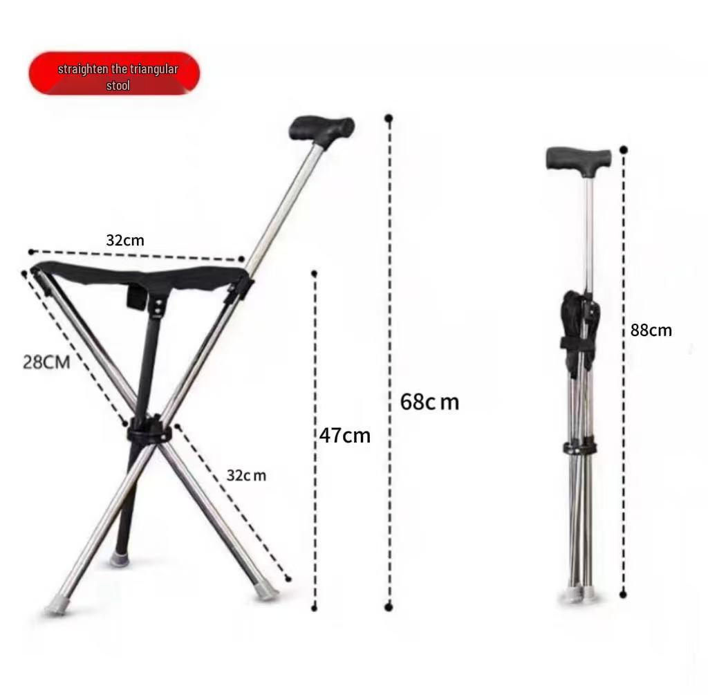 Foldable Anti-Fall Crutch Stool: Portable, Lightweight, Telescopic, Triangular Seat for Hiking