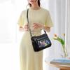 Fashion Rose Print Crossbody Shoulder Bag, Retro Black Leather Sling Purse with Multi-Pocket Design for Woman Shoulder Bags