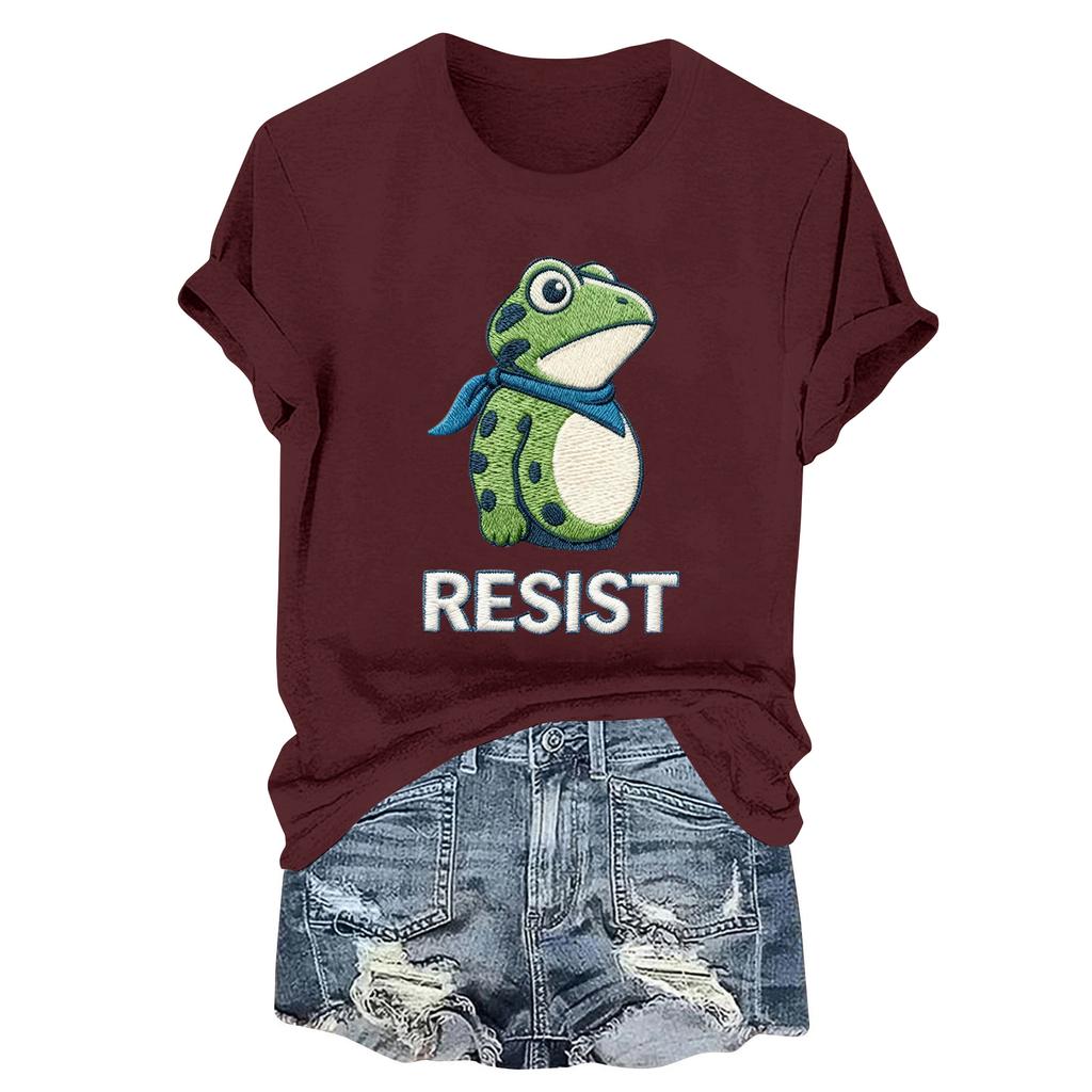 Women's Fashion Casual Printed Round Neck Short Sleeved Pullover T-Shirt Top