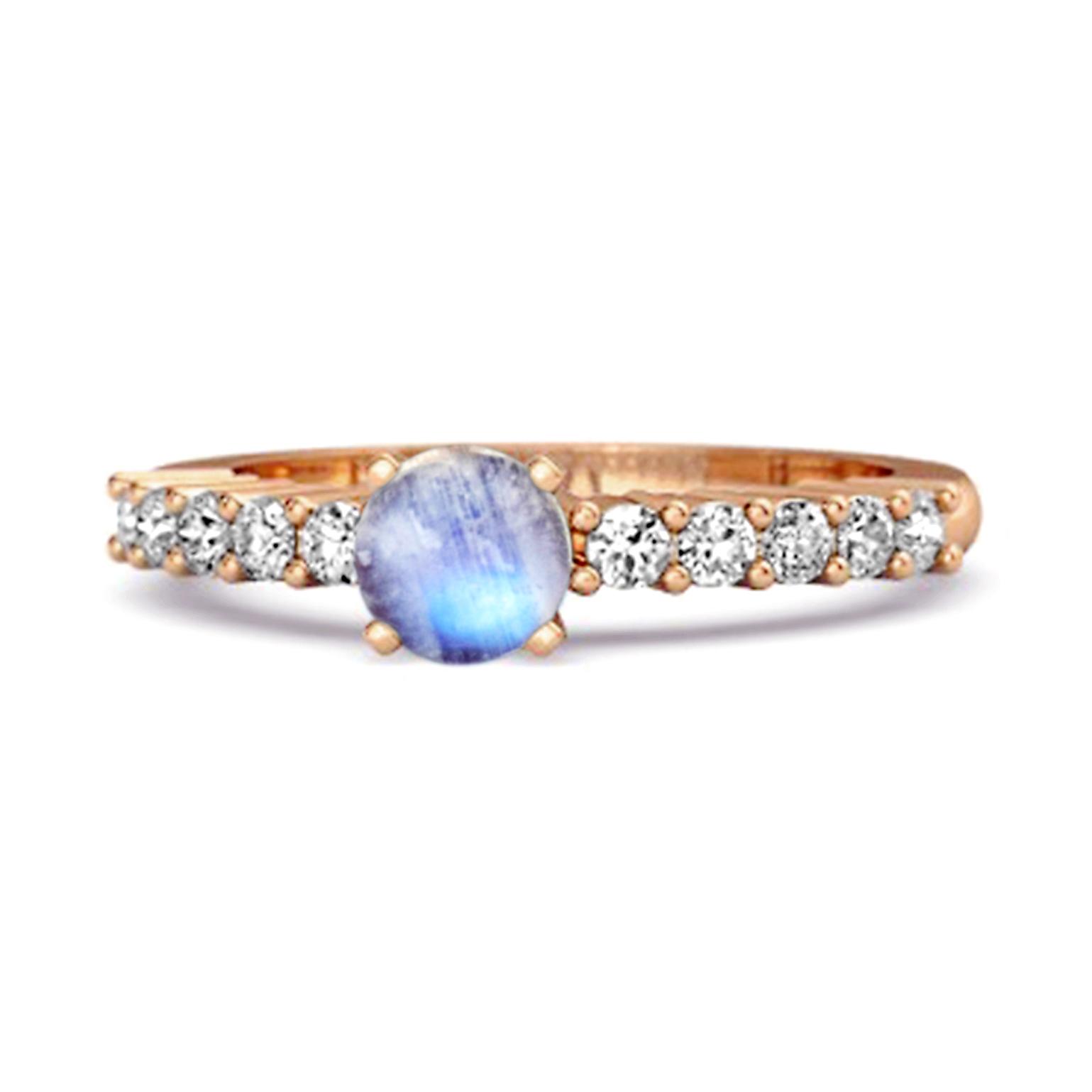 

Moonstone Round Solitaire Ring -925 Sterling Silver Rose Gold Vermeil 9.5 рожевий колір золота