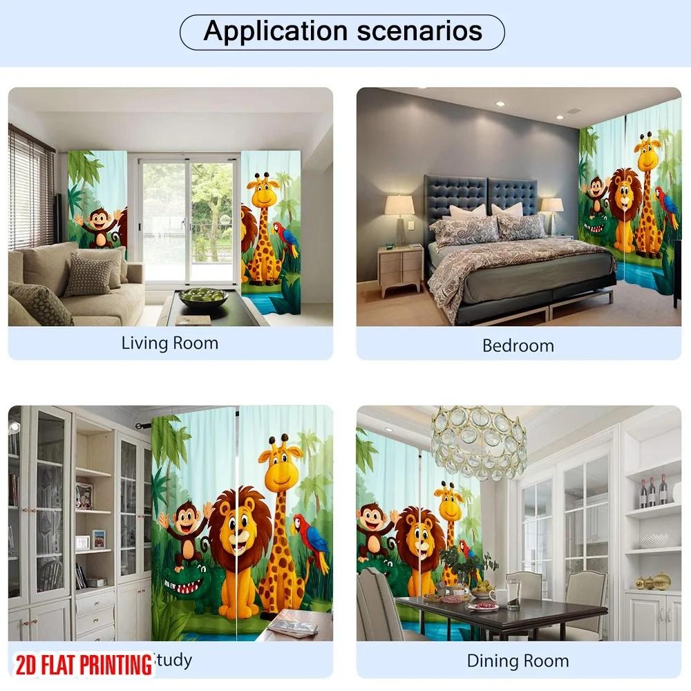 JIT 2pcs Animal Printed Curtains   Cartoon Design   Rod Pocket   Polyester   Window Decor for Kids Room   Playroom   Nursery Decor
