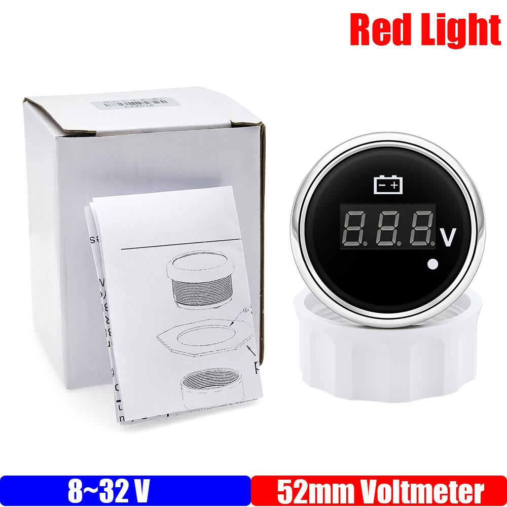 8-32V,28-48V 52mm Voltmeter with Warning Red Light Digital 52mm Voltage Car Gauge Waterproof Auto Marine Yacht 12V24V36V