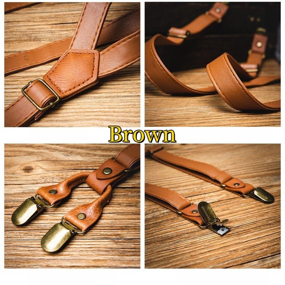 Brown Suspenders for Men Black Suspender Clip Simple Leather Suspenders  Gift