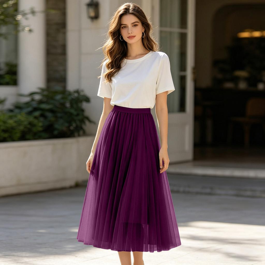 Ladies' Casual And Fashionable Mesh Half Skirt Long Skirt