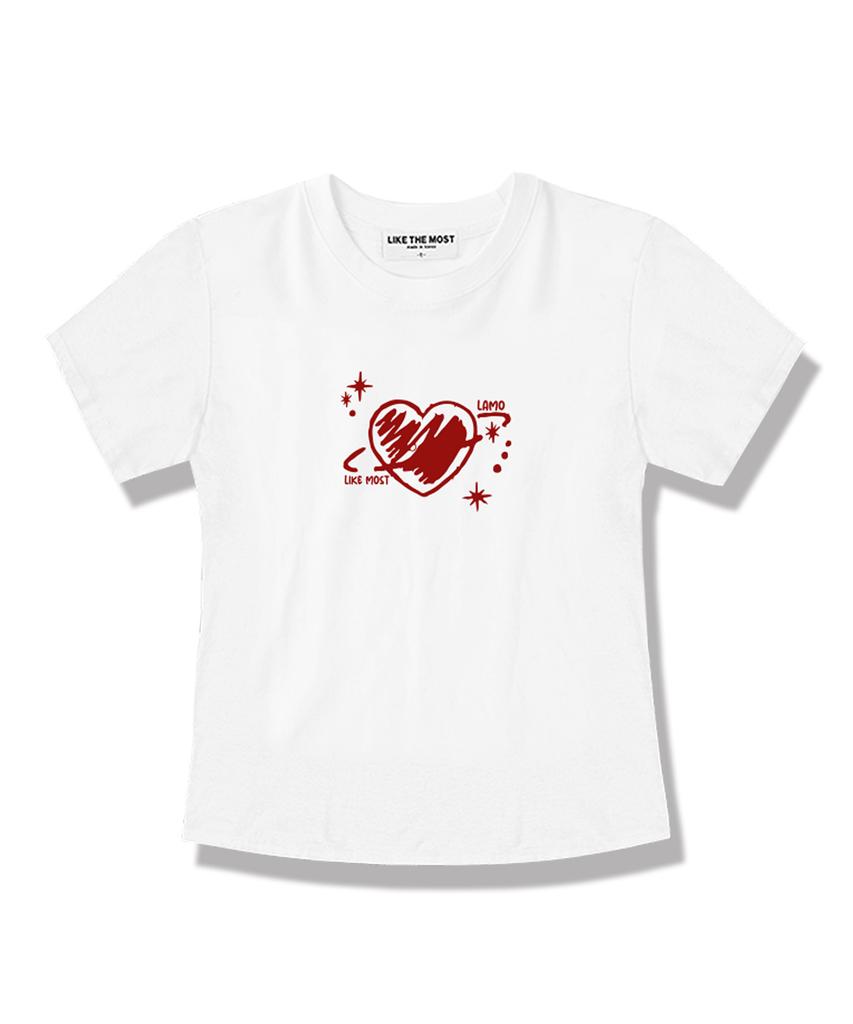 LIKE THE MOST Heart Planet Regular Short Sleeve T-Shirt_White