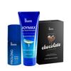 ForMen JOYMAX Chocolate Flavored Lubricated Condoms (10 Sheets) with Prolong Spray (30ml) and Water-Based Intimate Lube Gel (60ml) with Aloe Vera C