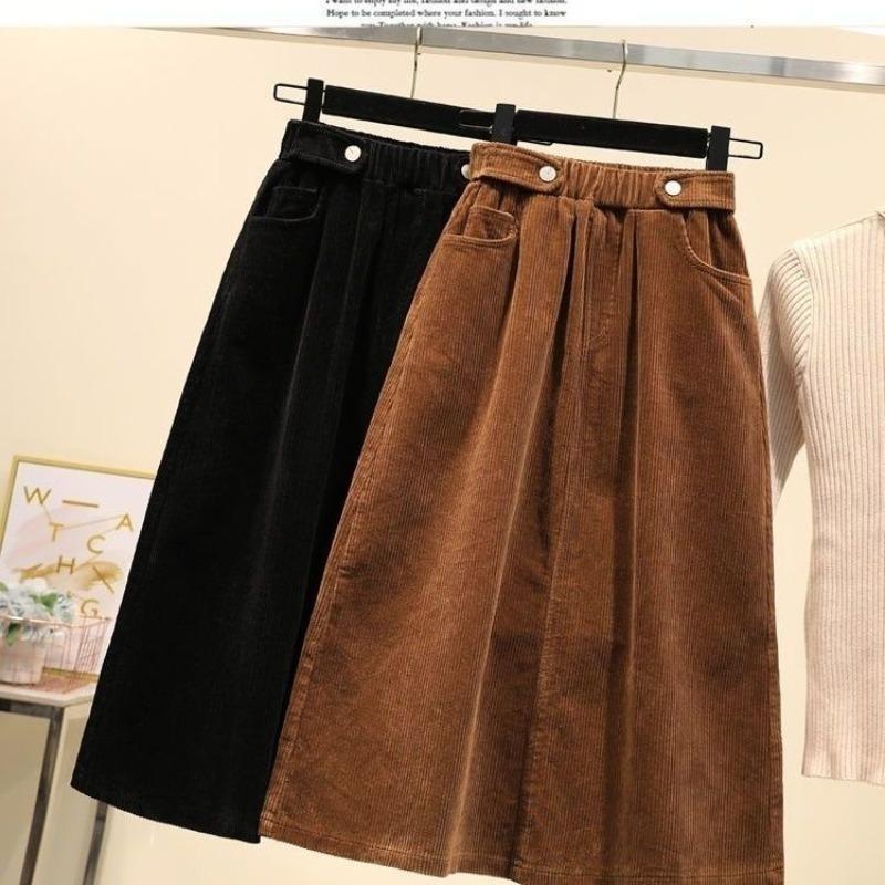 

Женская вельветовая юбка больших размеров на осень и зиму, ретро, средней длины, новый стиль, мм, с высокой талией, цвета хаки, свободная и стройнящая XL коричневый