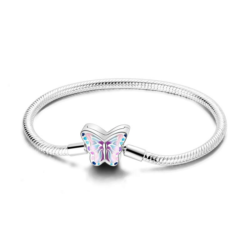 Heart Shaped Zircon Butterfly Base Bangle Single Wear Copper Silver Plated Colorful Snake Bone Bracelet