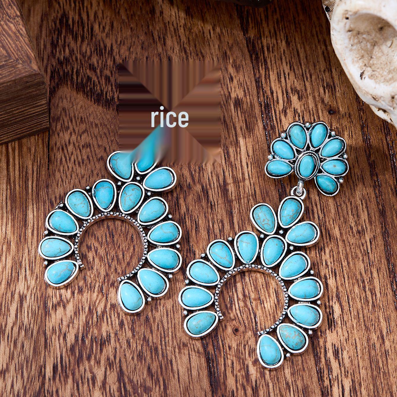 Bohemian Turquoise Earring & Necklace Set: European & American Cross-border Exclusive Jewelry