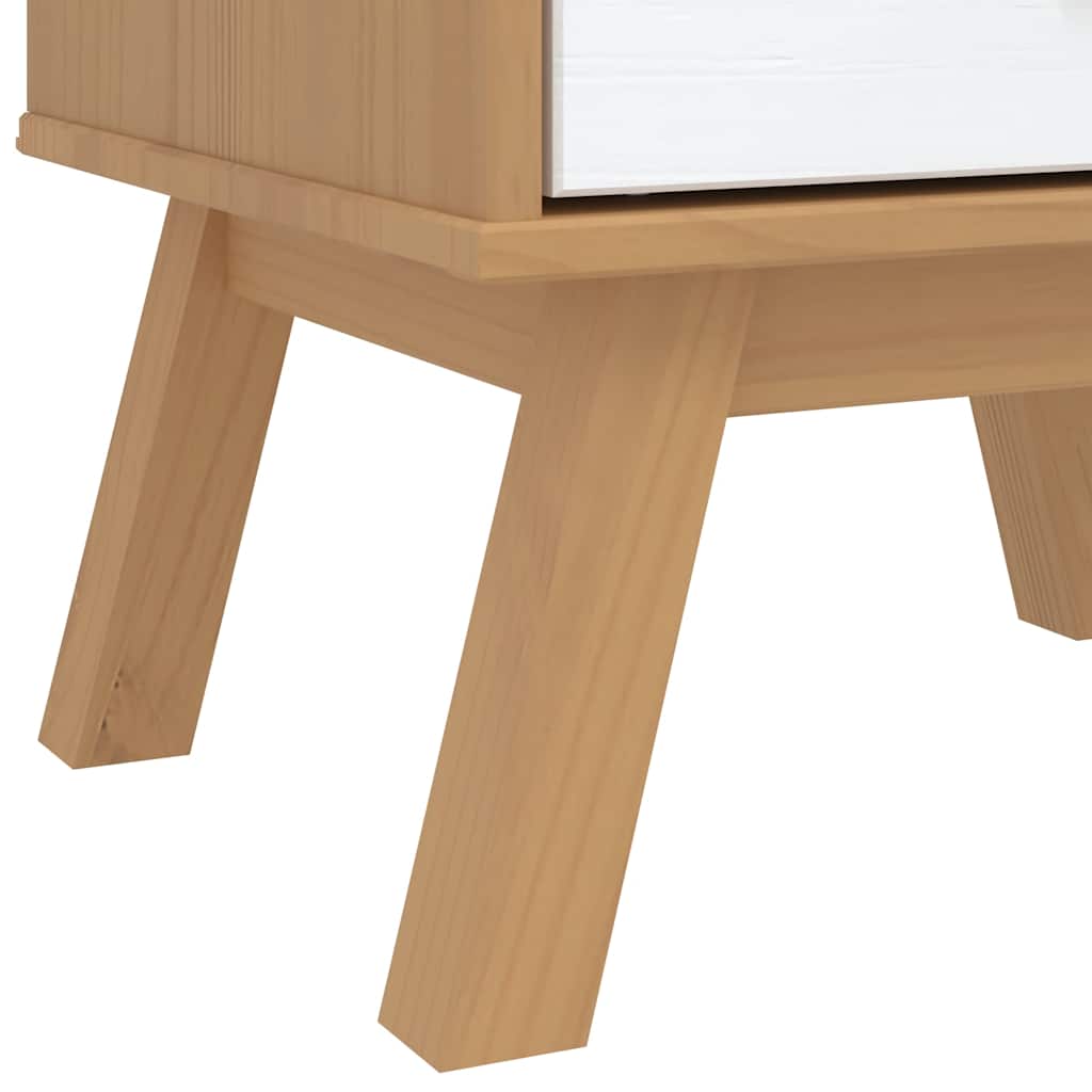 OLDEN Nightstand White and Brown Solid Pine Wood