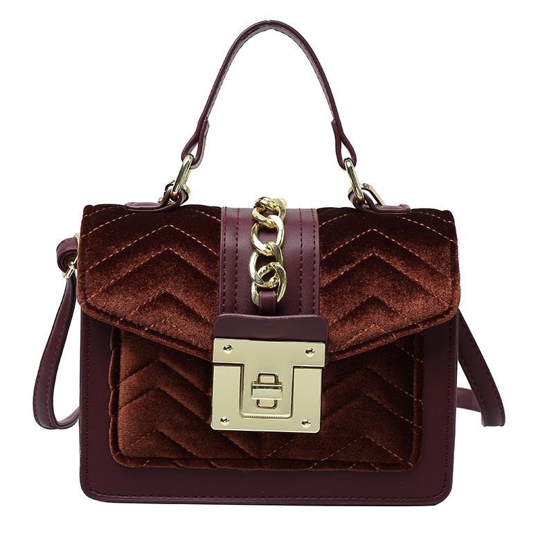 velvet handbag women's new light luxury small square bag niche design portable oblique span bag