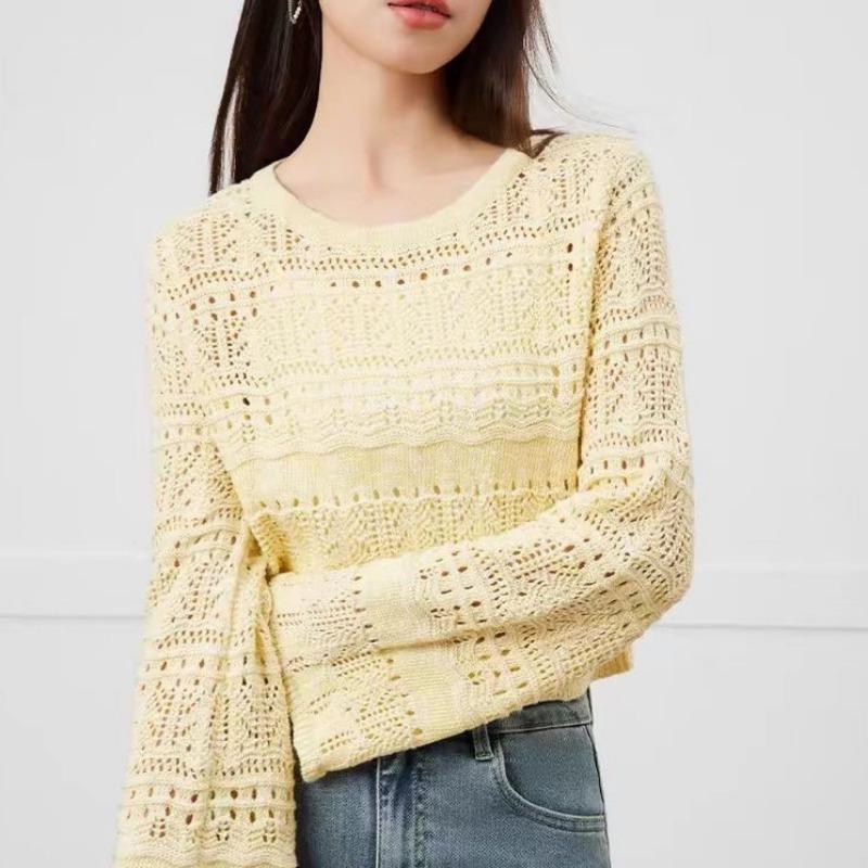Spring and Summer Sun Protection Long Sleeved Thin Knitted Sweater Fashionable Hollow Out Knitted Sweater for Women