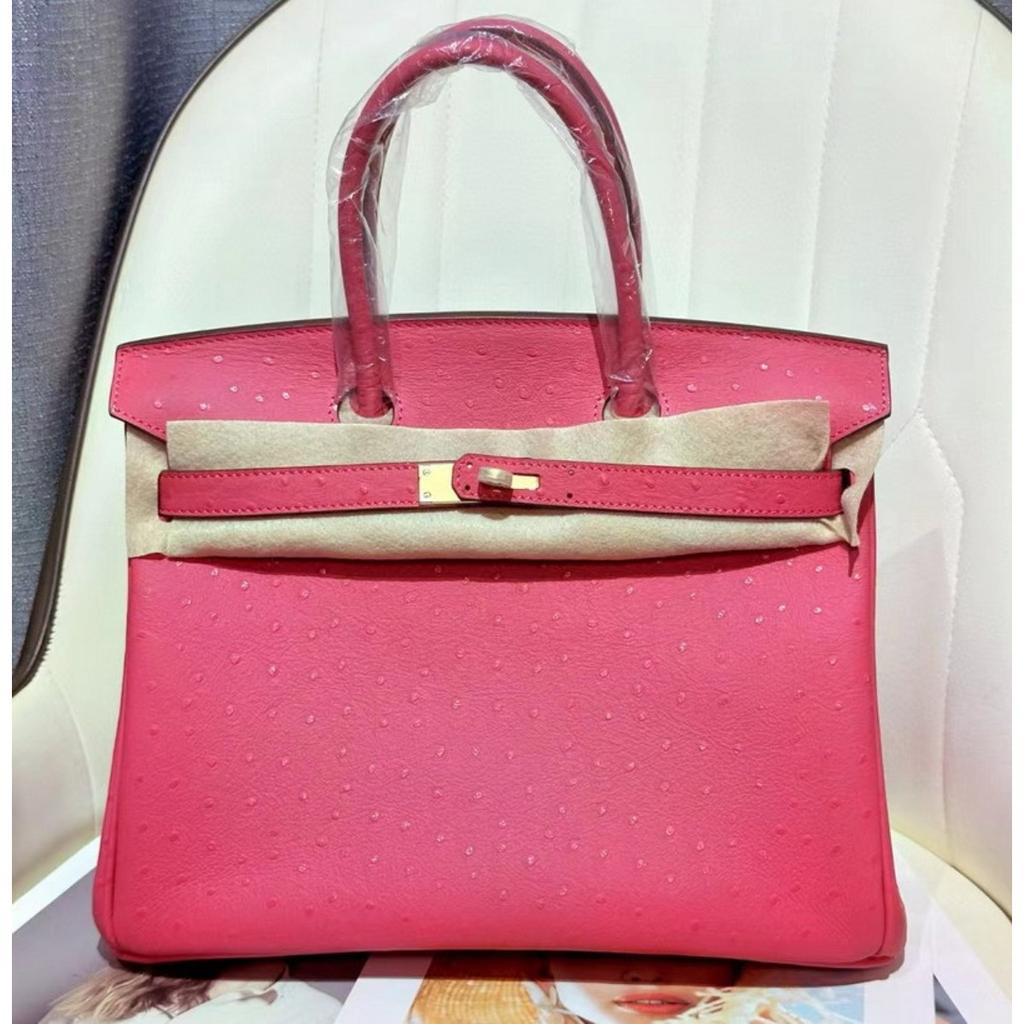Ostrich Pattern First Layer Cowhide 30CM Platinum Bag High Quality (J15-30BK)