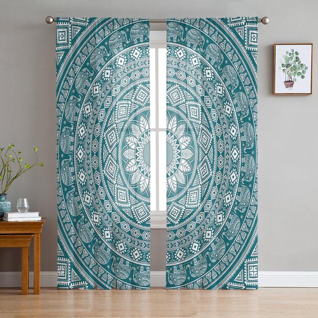 Boho Mandala Datura Buddhismus Ethnische Sheer Voile Vorhänge für Küche Wohnzimmer Schlafzimmer Dekor Tüll Vorhänge Fenster Behandlung