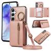 For Samsung Galaxy A16 4G Leather Back Cover Zipper Wallet Kickstand Phone Case with Shoulder Strap