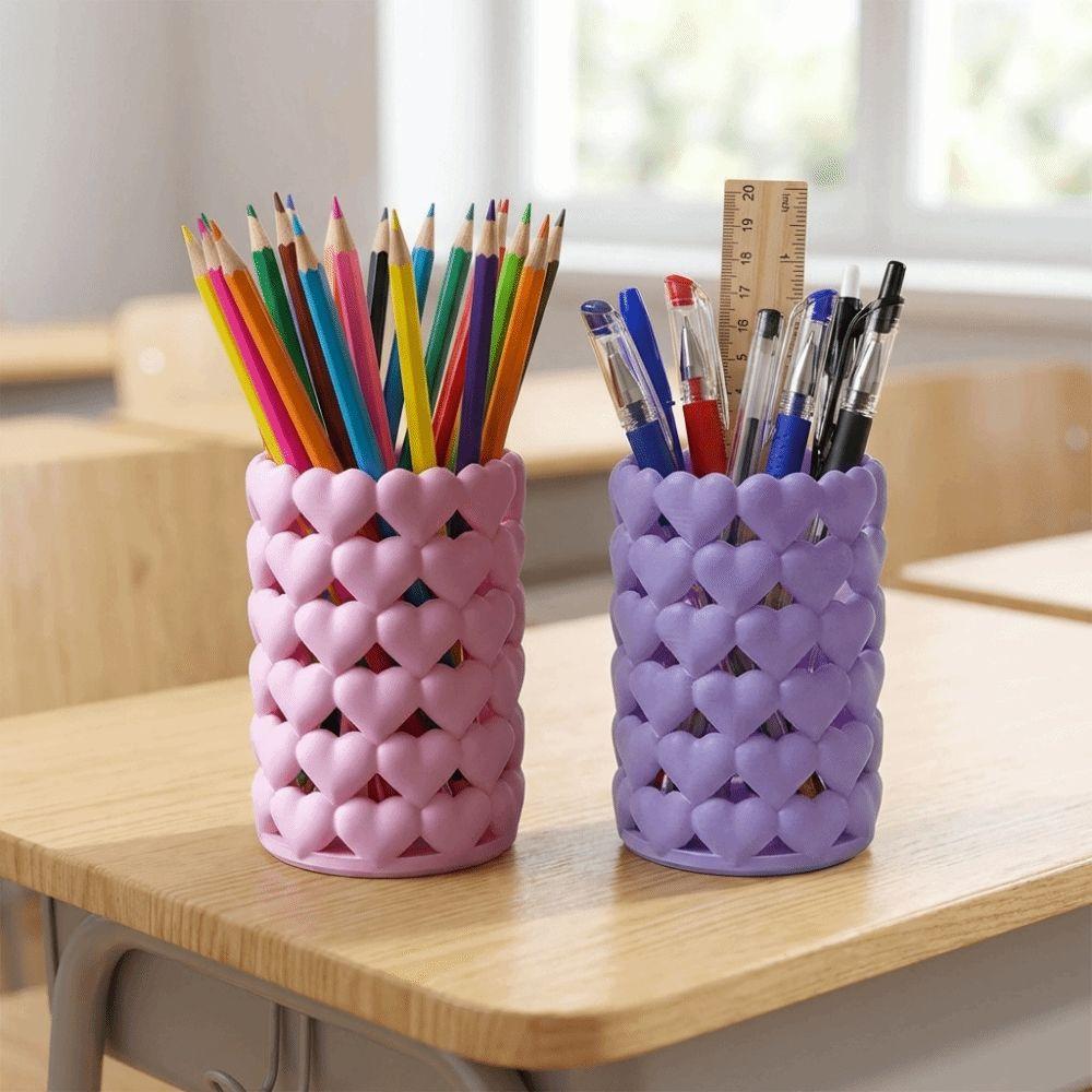 Cute 3D Printed Pencil Cup Hollow Desktop Storage Box Novelty Heart-shaped Pen Holder  Vanity Table