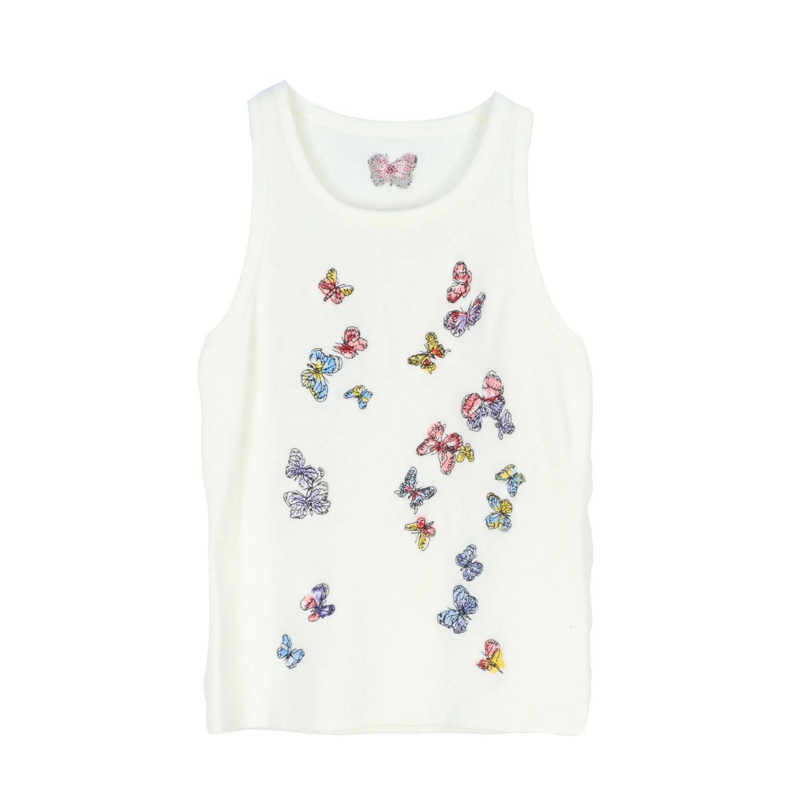 

Женский вязаный топ без рукавов с круглым вырезом, вышитый разноцветными бабочками - Весна/Лето Large