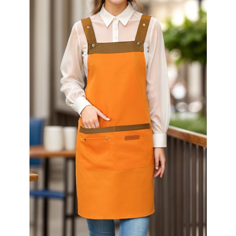 1pc Unisex Adjustable Apron with Pockets,Polyester 100% Non-Stretch, Regular Fit, Sleeveless, H-Shaped Hem, Woven for Cooking, Baking,Restaurant Staff