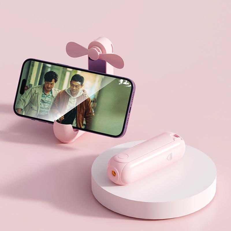 

Карманный мини-вентилятор 5-в-1: Складной ручной USB-вентилятор, Power Bank, Зеркало, Фонарик 1200 mAh розовый