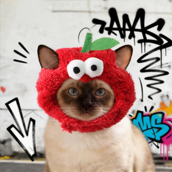 Cute Fruit Cat Hat Plush Pineapple Kitten Hat with Eyes Adjustable Watermelon Strawberry Soft Pet Hat for Cats And Small Dogs Party Costume Photo Prop