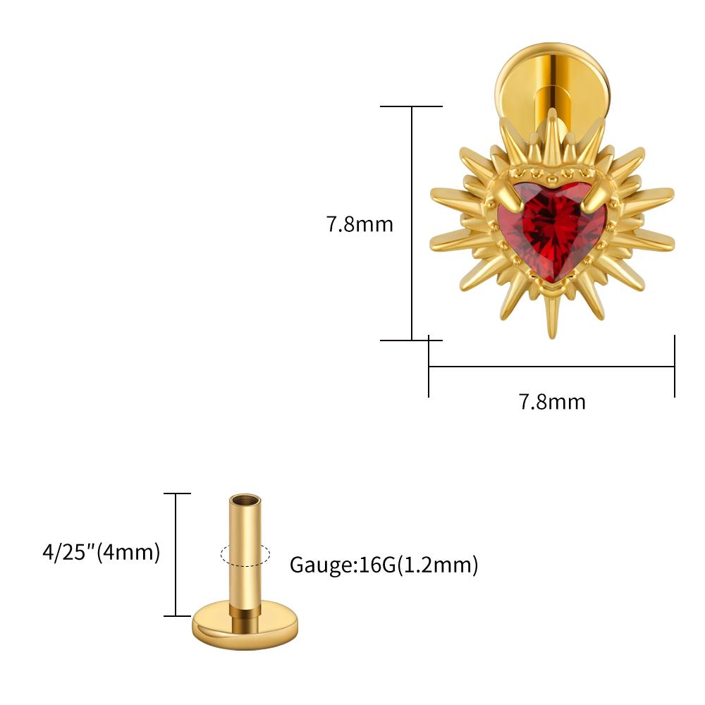 Stud Labret Flat Back Coração Quebrado ASTM F136 Titânio Right Grand 16G Argola de Cartilagem Coração CZ Piercing Helix Tragus Joia