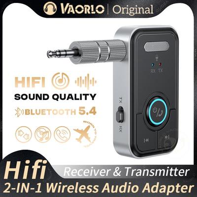 VAORLO Trasmettitore Ricevitore Audio Bluetooth 5.4 2 IN 1 Adattatore Wireless Musica Stereo HiFi 3.5MM AUX Con Microfono Per TV PC Auto Aeroplano Altoparlante Cuffie