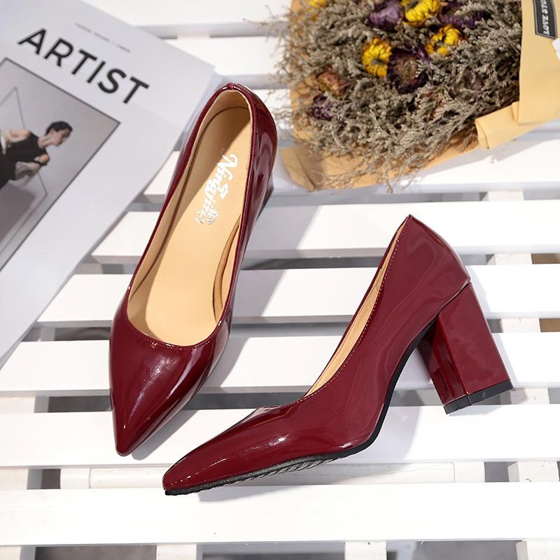 High heels women's new women's shoes spring pointed head shallow mouth single shoes women's thick heel middle heel fashion shoes size 43