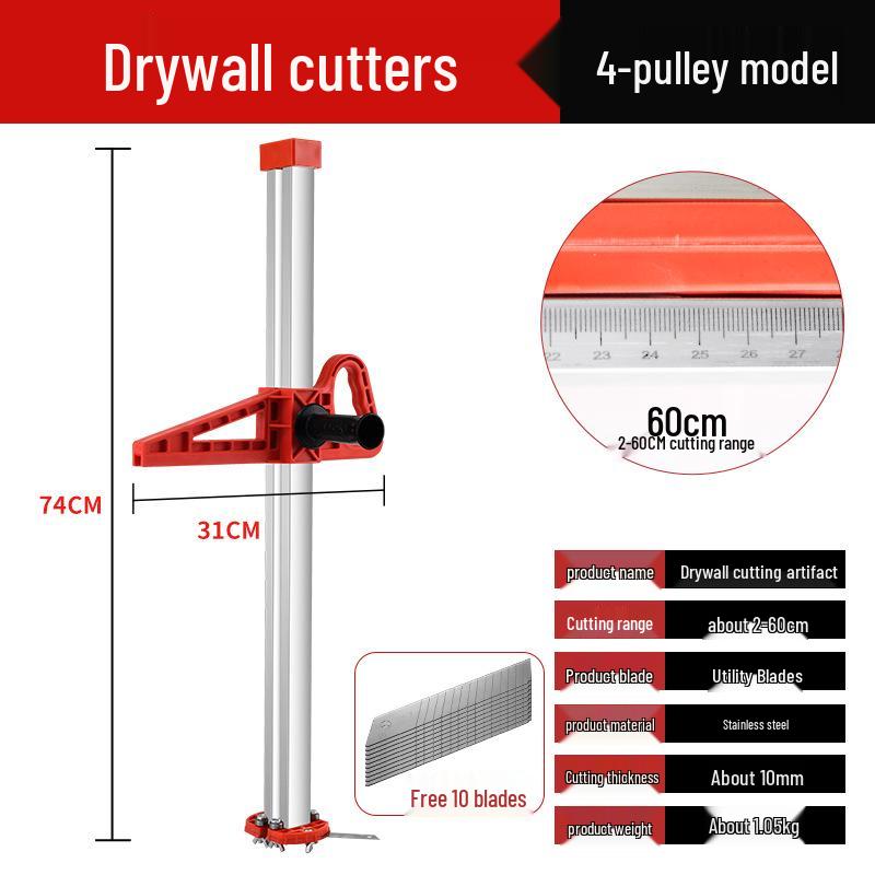Multi-Functional Gypsum Board Cutter with Folding Handle and Dust-Free Stainless Steel Blade