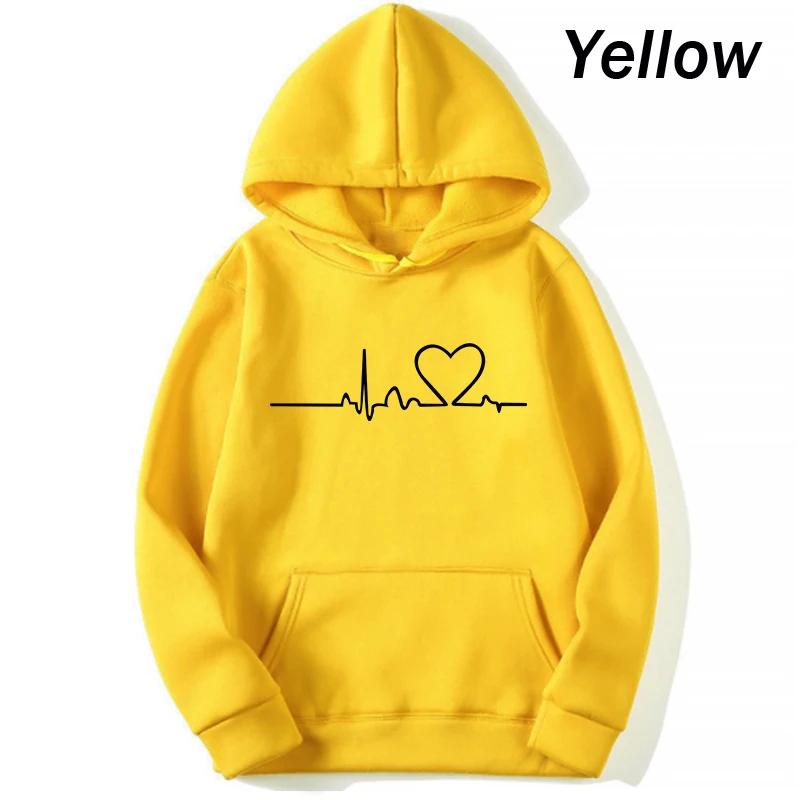 New Women's Casual Hoodie Autumn/winter Heartbeat Print Men's Loose Hoodie Couple Sweatshirt Women's Hoodie Top Streetwear
