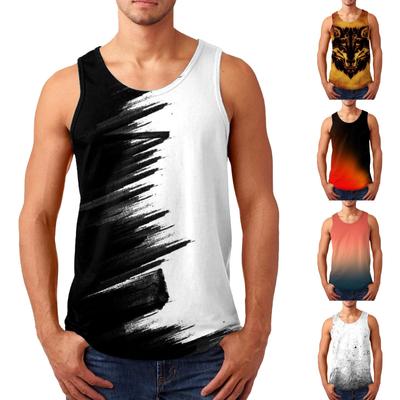 Men's Casual Fashion Summer Printed Round Neck Sleeveless Sport Vest Top Blouse