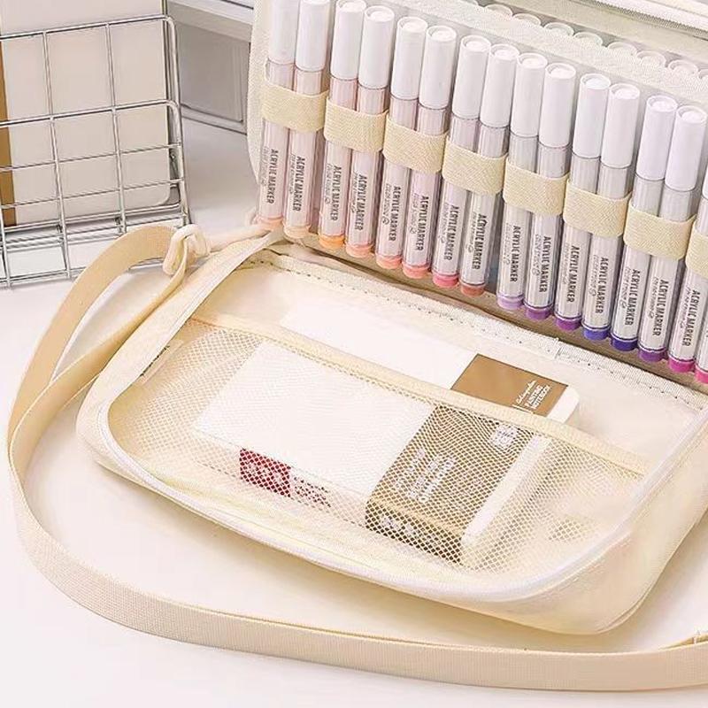Large-Capacity Marker Storage Bag 64 Pieces Layered Handheld Diagonal Shoulder Transparent Bag Watercolor Pen Finishing Box