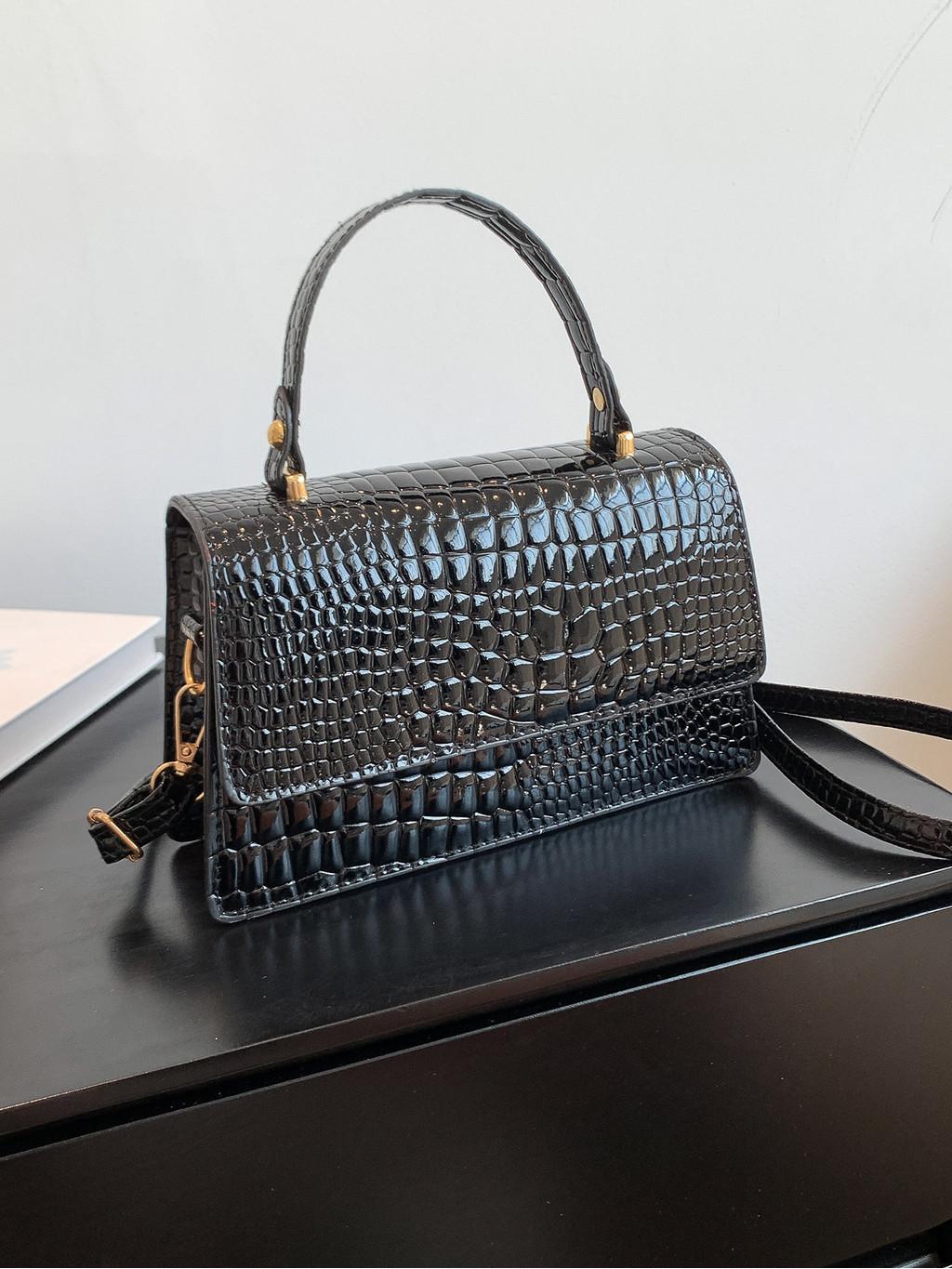 

New Arrival Crocodile Embossed Bag For Women Stylish Texture Small Square Bag чёрный