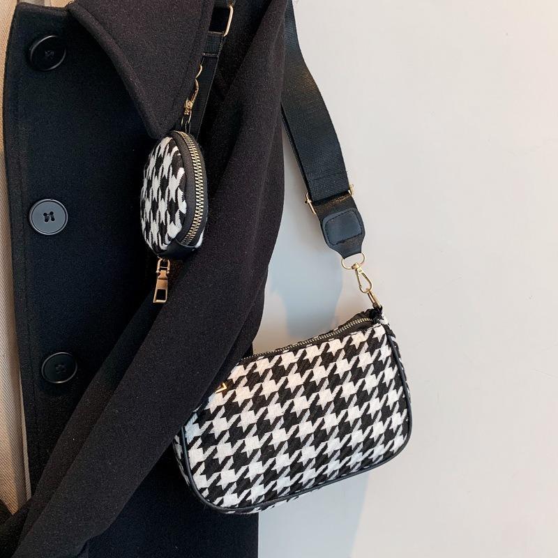 Frühling und Sommer neue Tausend-Vogel-Gitter-Version Damen Tasche modisch breiter Schultergurt Einzel Schulter Umhängetasche frisch Achseltasche