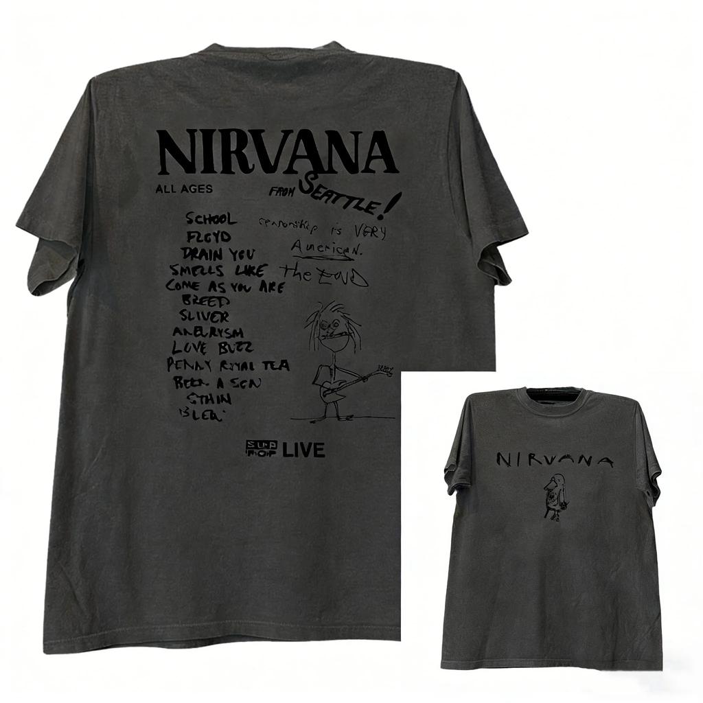 Hot Sale Nirvana Band Peripherals Graphic Print T-shirt Men Women College Style American Graffiti High-Street Oversized Short Sleeve Summer New Tee