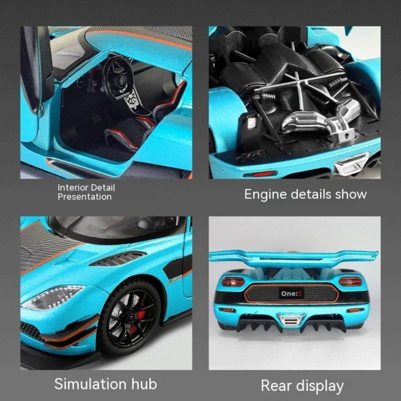 1/24 Scale Koenigsegg One Collectible Ornament with Sound, Light, and Feedback Function , Alloy Sports Car Toy Gift for Boys