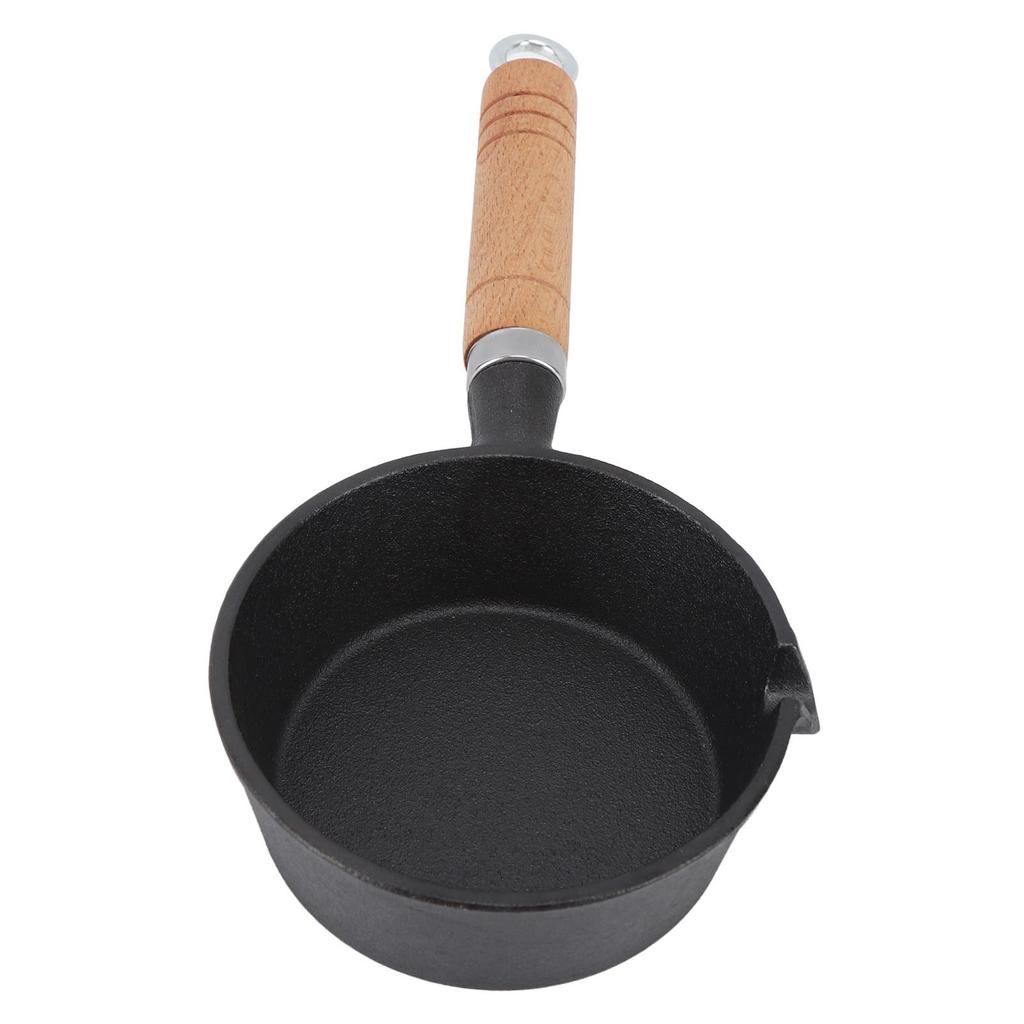 Egg Frying Pan Cast Iron Wood Handle Pre Seasoned Skillet for Indoor Outdoor Cooking