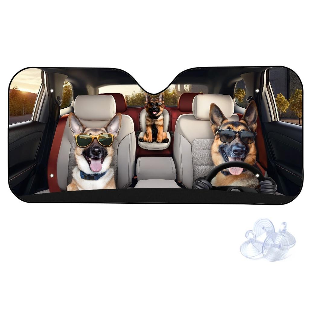 [Cute Pet Who Can Drive] Car Sunscreen Visor Front Gear Animal Driving Printed Aluminum Foil Folding Light Baffle