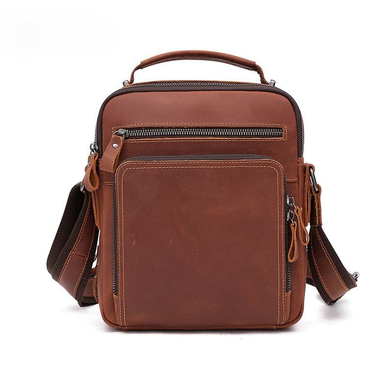 Men's Shoulder Leather Bag, Retro Crazy Horse Leather Messenger Bag, Casual Large-capacity Backpack, High-end Leather Men's Bag