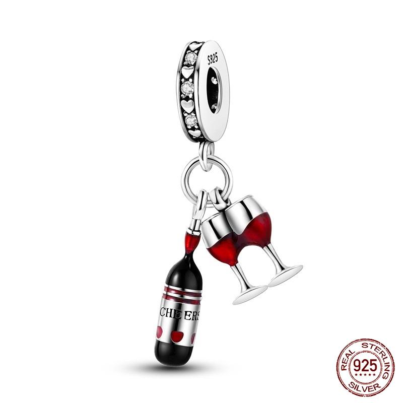 New 925 Silver Fashion Beer Champagne Red Wine Glass Drink Charms Beads Fit Original Bracelet DIY Jewelry Gift