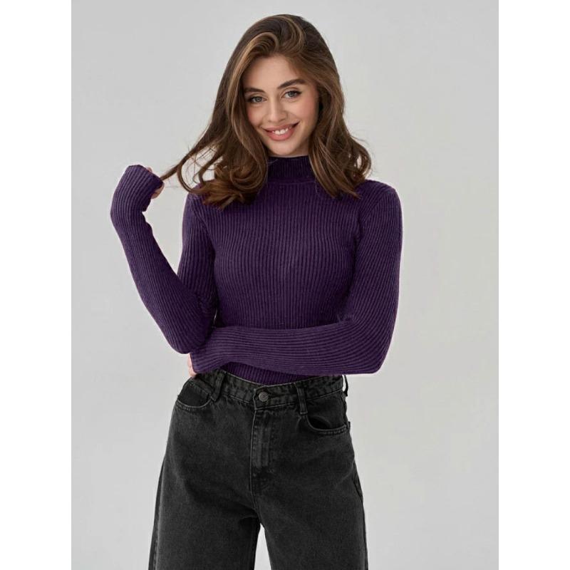 Autumn and Winter Slim Knit Base Sweaters Solid Color Semi High Neck Women s Sweaters One size темно-фиолетового 1670₽